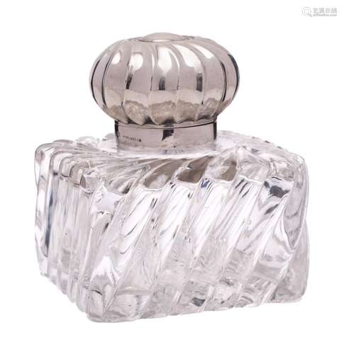 A late Victorian clear glass and silver mounted inkwell, mak...