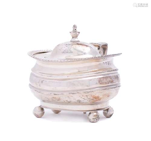 A George III silver mustard pot and cover, maker Solomon Hou...