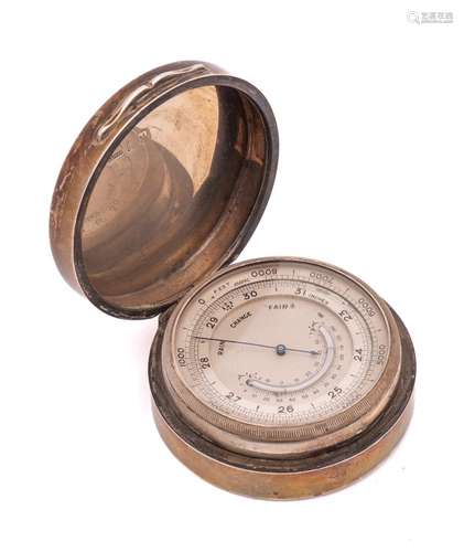 A silver cased pocket barometer and thermometer, maker Aspre...