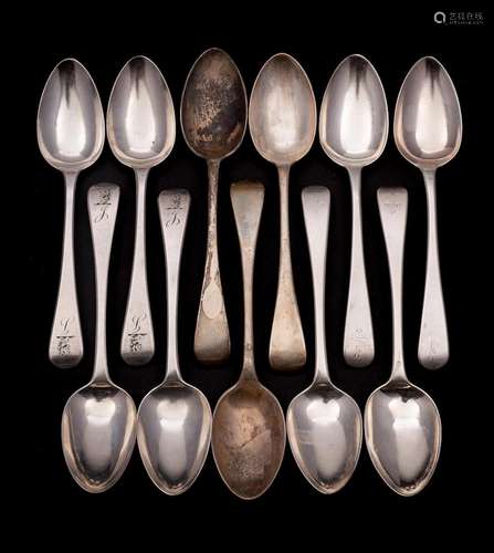 A set of four George III silver old English pattern dessert ...