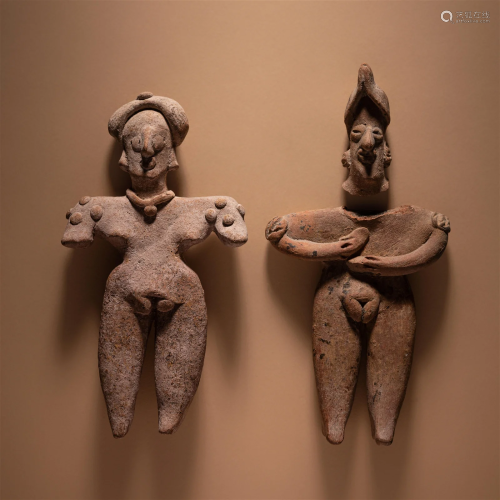 Two Colima Flat Female Figures Height of tallest 6 inches (1...
