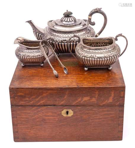 A late Victorian silver three-piece tea set, maker James Dix...