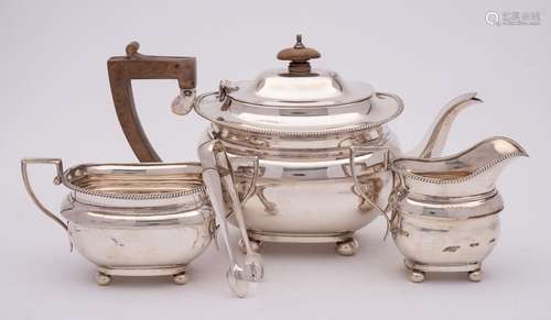 A George VI silver three-piece tea service, maker Edward Bar...