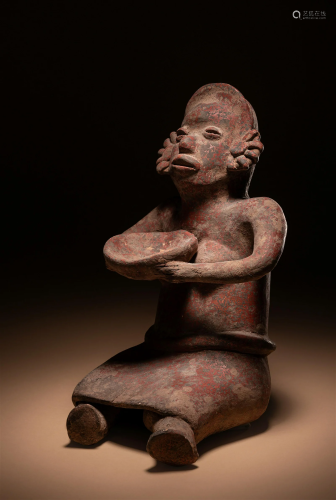 A Colima Seated Female Figure with Offering Bowl Height of l...