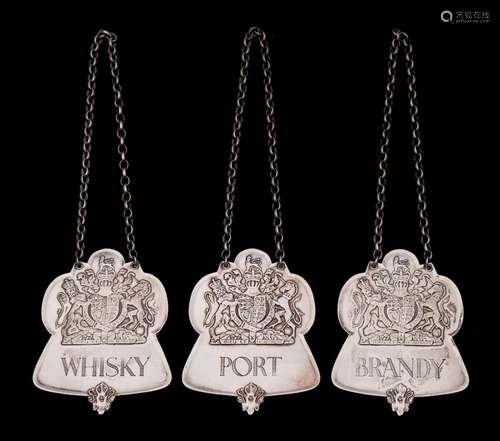 A set of three Elizabeth II silver jubilee spirit labels, ma...