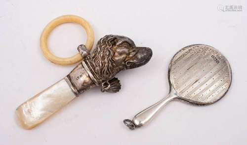 An Edward VII childs novelty silver rattle, makers mark worn...