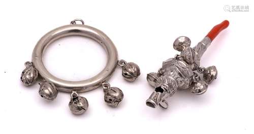 A Victorian childs silver rattle, maker Hilliard & Thoma...