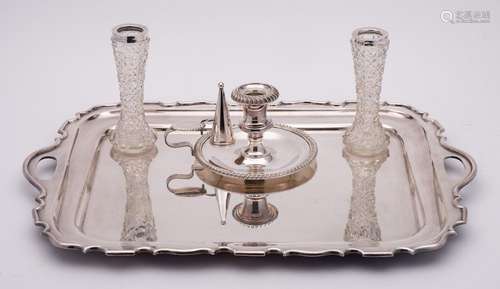 A silver plated rectangular serving tray: with moulded edge ...