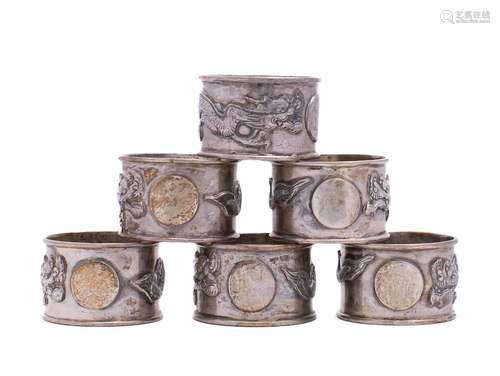 Six Chinese silver napkin rings, maker Wing Nam & Co,