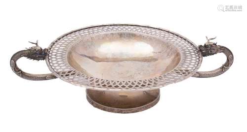 A Chinese silver pedestal dish, maker Wing Nam & Co,