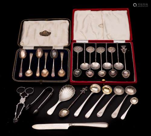 A mixed lot of silver flat wares, various makers and dates: ...