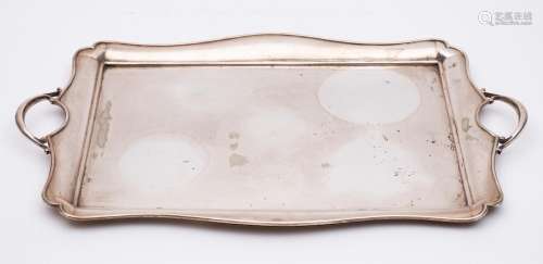 A silver plated serving tray: of rectangular outline,