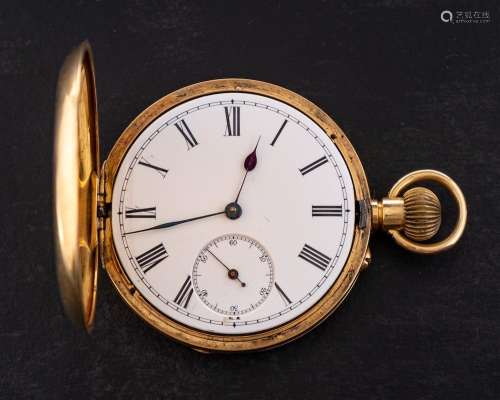 An 18ct gold full-hunter keyless pocket watch: the movement ...
