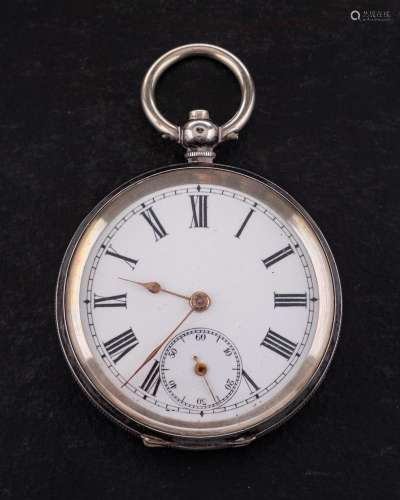 A silver key-wound pocket watch: the three-quarter plate mov...