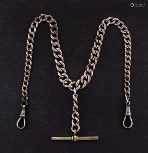 A silver Albert pocket watch chain: curb link marked for sil...