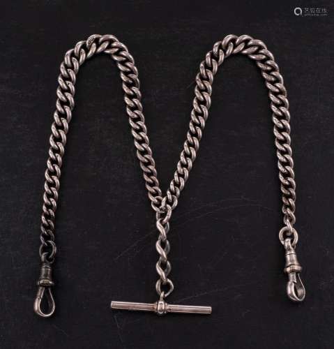 A silver Albert pocket watch chain: curb link marked for sil...