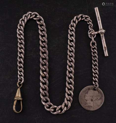 A silver Albert pocket watch chain: curb link marked for sil...