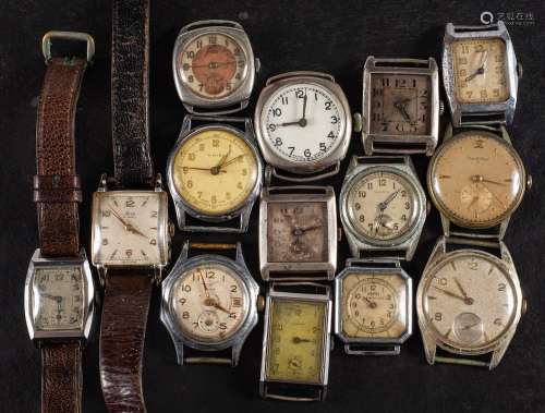 Two silver wristwatches with square dials: with a further se...