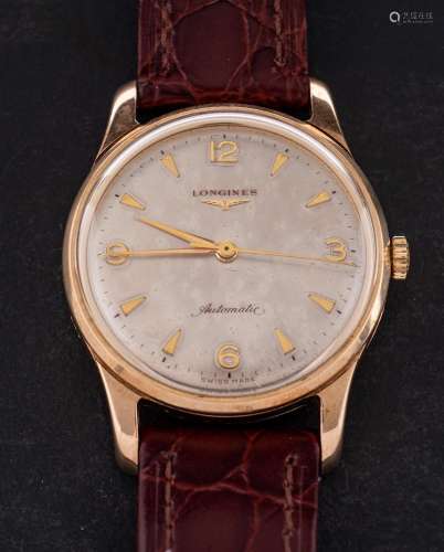 A Longines Automatic, wristwatch,: silvered dial with Arabic...