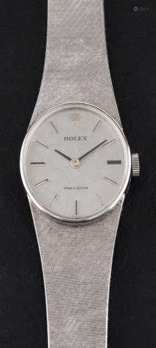 A Rolex Precision wristwatch,: the silvered dial with baton ...