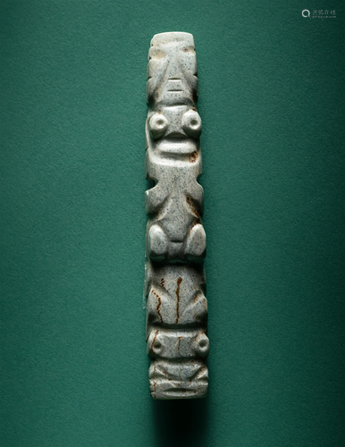 A Maya Jade Zoomorphic Pendant Length 4 inches (10.2 cm).