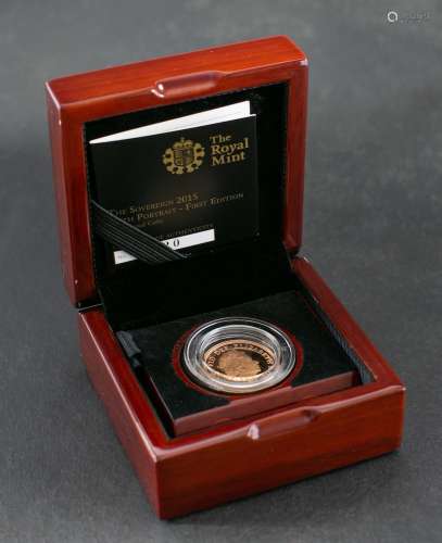 An Elizabeth II gold sovereign coin, 2015,: diameter ca.