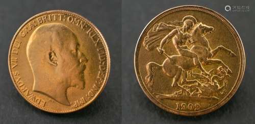 An Edward VII double sovereign gold coin, 1902,: diameter ca...