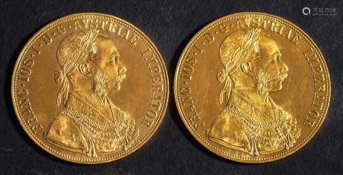 Two four ducat coins,: 1915 re- strikes,