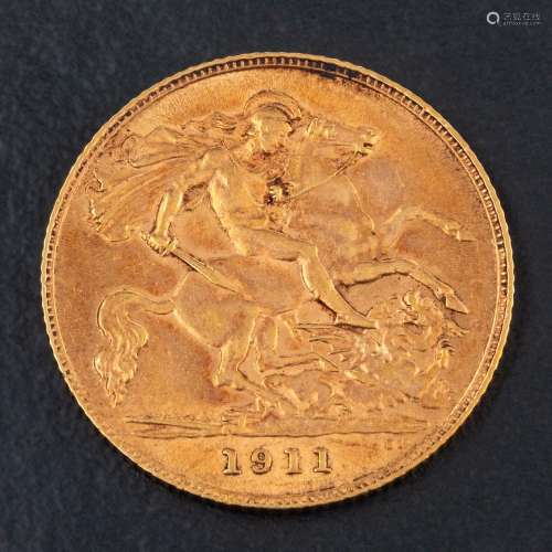 A George V, 1911, half sovereign gold coin,: diameter ca. 19...