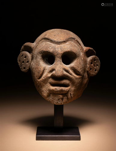 A Maya Terracotta Face Mask Height 3 13/16 inches (9.7 cm).