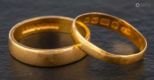 Two 22ct gold band rings,: both with hallmarks for Birmingha...