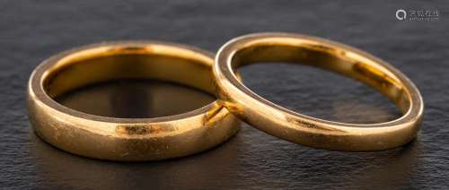 Two 22ct gold band rings,: one with hallmarks for Birmingham...