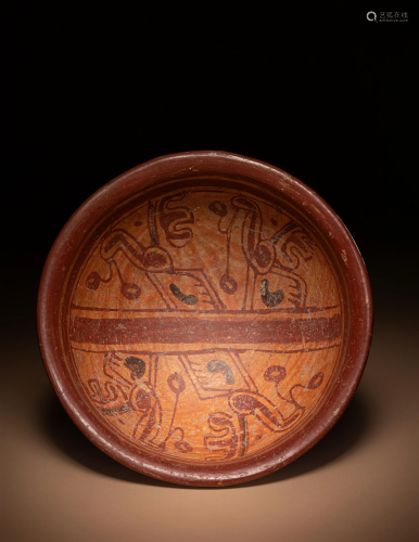 A Maya Polychrome Bowl Diameter 7 1/4 inches (18.42 cm).
