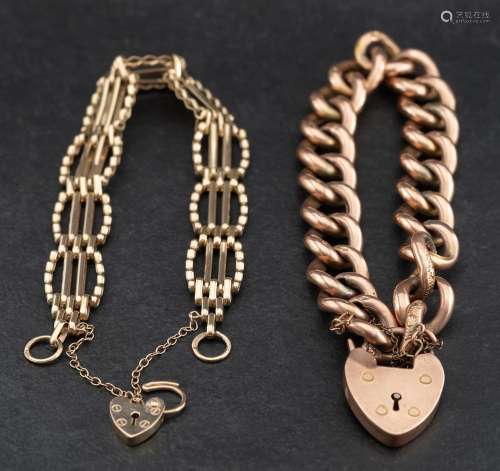 Two bracelets,: a curb-link bracelet with engraved foliate d...