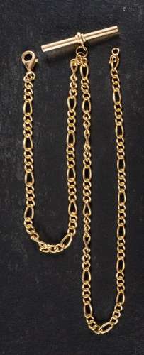 A figaro-link chain with T-bar,: stamped 375, length ca. 47c...