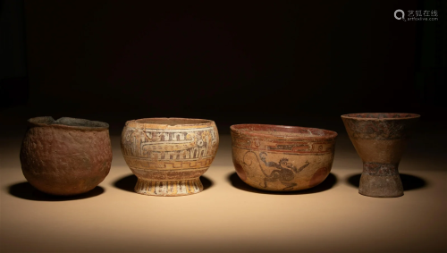 Four Maya Bowls Diameter of largest 6 3/8 inches (16.3 cm).