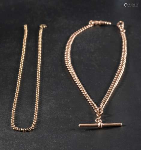 Two chains,: a 9ct gold belcher link chain, with London impo...