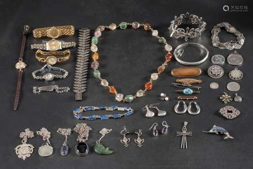 A group of mainly silver jewellery and wristwatches,: includ...