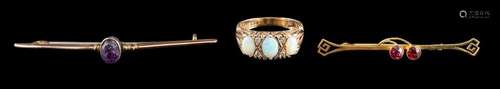 A 9 carat gold opal and diamond ring,