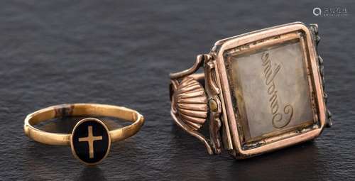 A gold rock crystal seal ring and christening ring,