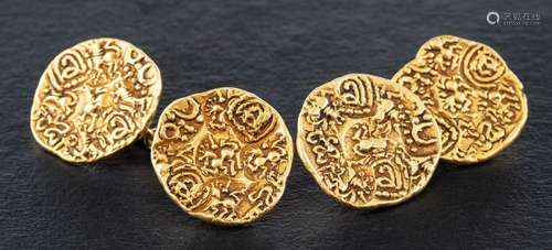 A pair of cufflinks with engraved decoration,: diameter ca. ...