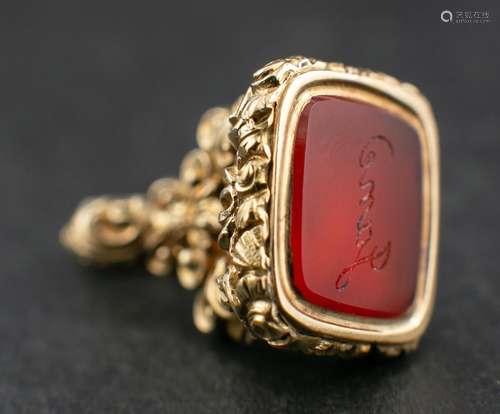 A carnelian seal fob,: the carnelian engraved Jane, length c...