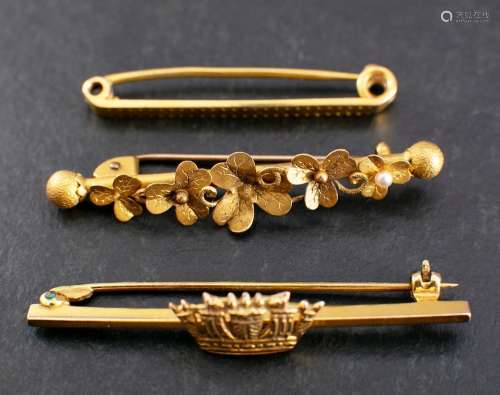 Three bar brooches,: including a 9ct gold Royal and Merchant...