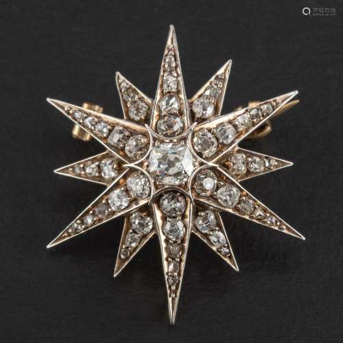 A Victorian, gold and silver, old-cut diamond star brooch,: ...