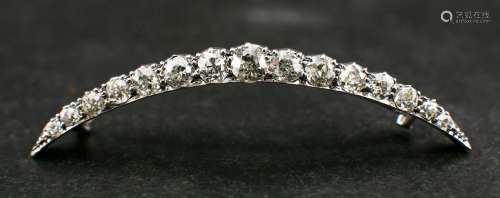 An old and single-cut diamond, crescent brooch,: total estim...