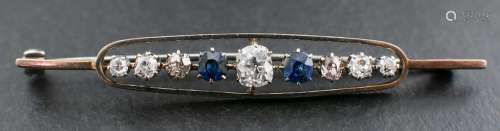 An old-cut diamond and cushion-cut sapphire, openwork brooch...