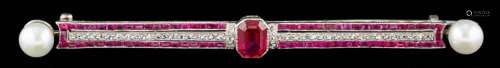 A 1920s French synthetic ruby and diamond brooch,