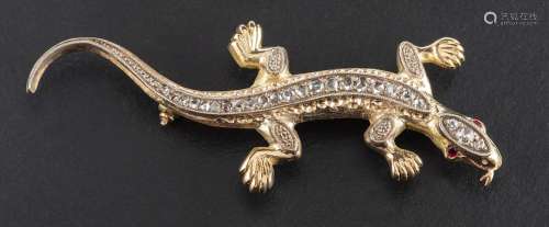 A rose-cut diamond and ruby lizard brooch,: estimated total ...