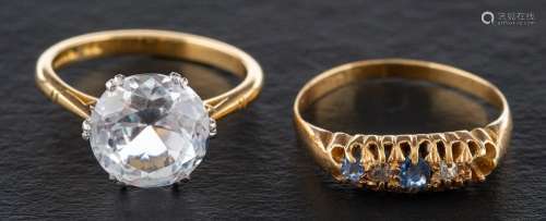 Two gemset rings,: a synthetic white sapphire ring, stamped ...