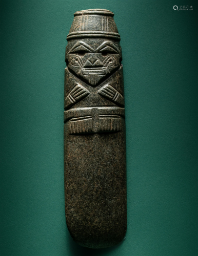 A Costa Rican Jade Axe-God Pendent Length 6 3/32 inches (15....